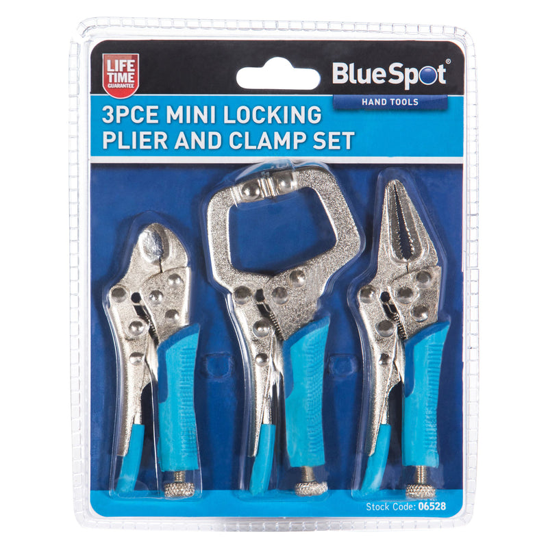 Blue Spot 3pc Mini Adjustable Locking Plier and Clamp Set | Lifetime Warranty
