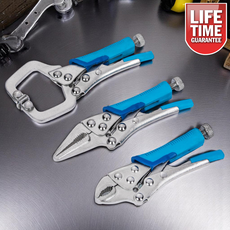 Blue Spot 3pc Mini Adjustable Locking Plier and Clamp Set | Lifetime Warranty