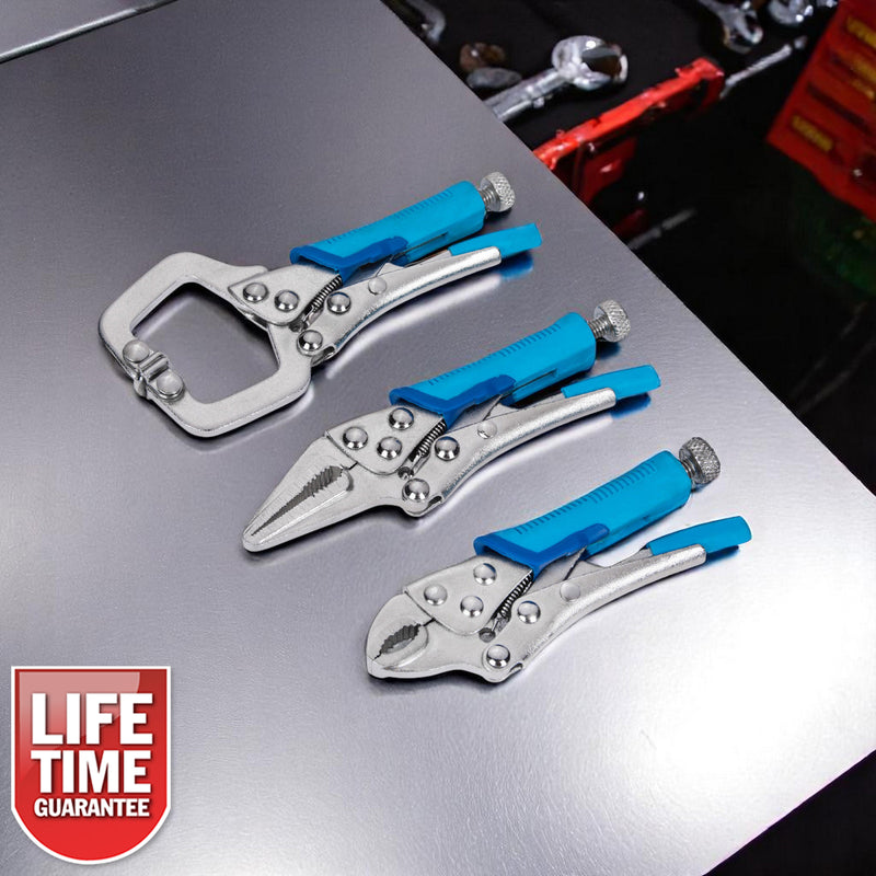 Blue Spot 3pc Mini Adjustable Locking Plier and Clamp Set | Lifetime Warranty
