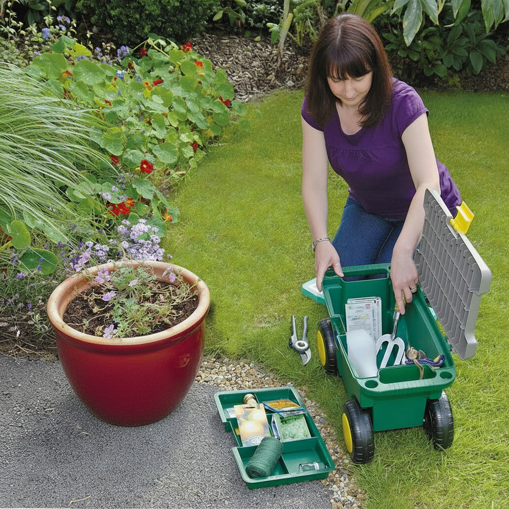 2-in-1 Gardeners Tool Storage Cart and Seat