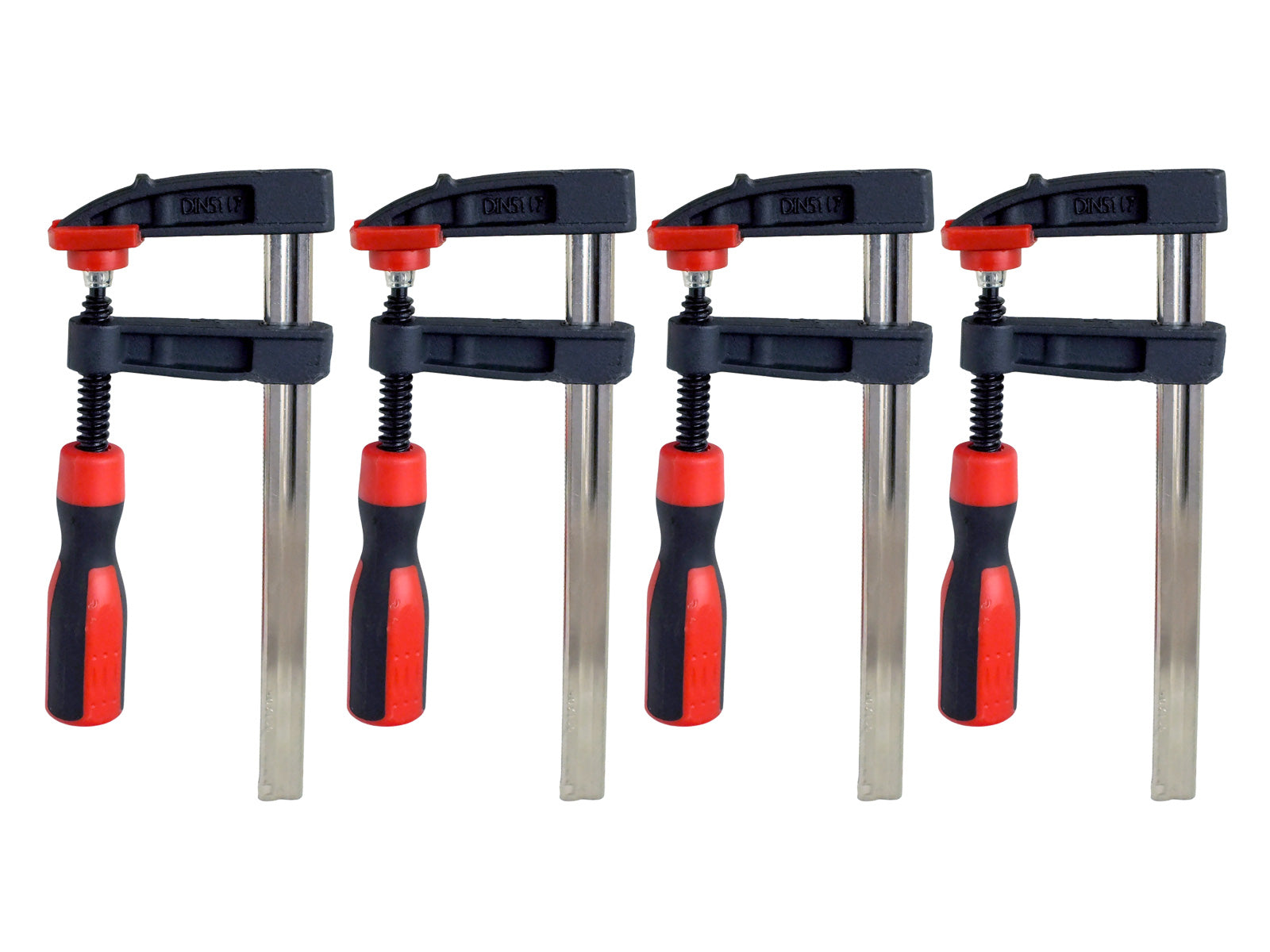Pack of 4 Heavy Duty F Bar Clamps (6") 150mm x 50mm Quick Slide plus Pack of 4 Mini Ratchet Speed Clamps (4") 100mm