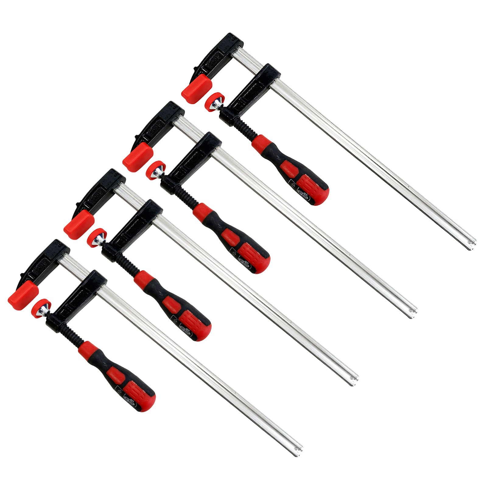 Pack of 4 Heavy Duty F Bar Clamps (12") 300mm x 50mm Quick Slide plus Pack of 4 Mini Ratchet Speed Clamps (4") 100mm