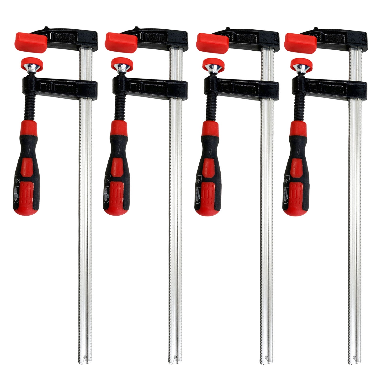 Pack of 4 Heavy Duty F Bar Clamps (12") 300mm x 50mm Quick Slide plus Pack of 4 Mini Ratchet Speed Clamps (4") 100mm
