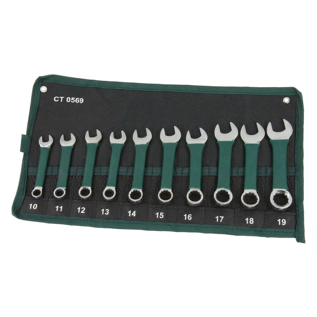 10 Piece Stubby Combination Spanner Set 10–19mm with Storage Wallet