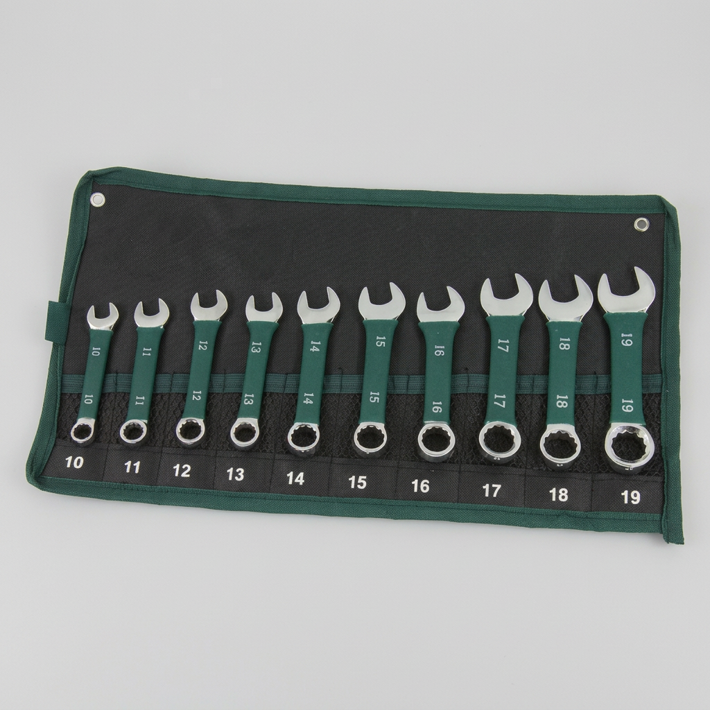 10 Piece Stubby Combination Spanner Set 10–19mm with Storage Wallet