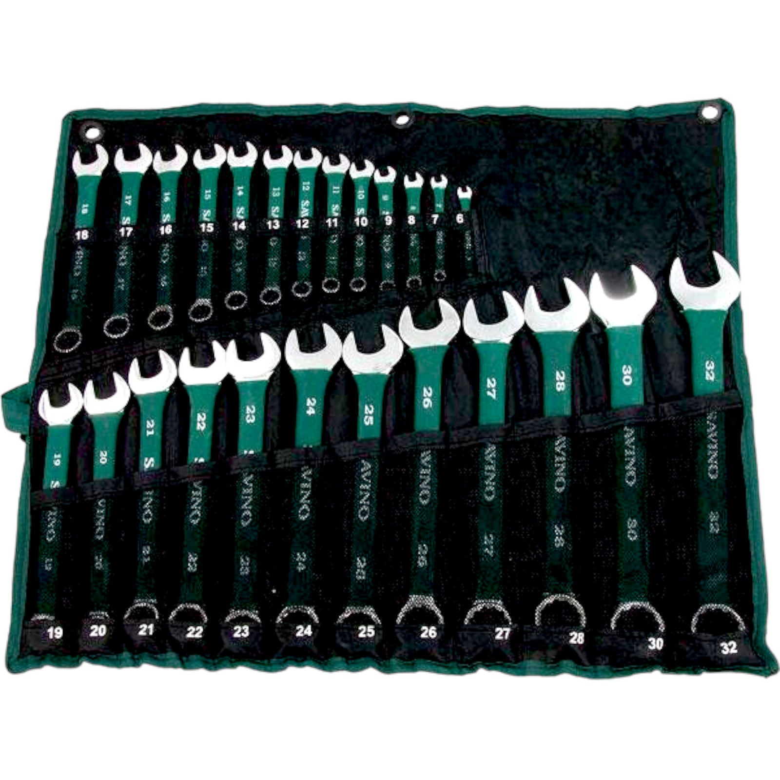 Combination Spanner Metric Set Soft Grip 6-32mm Open Ring + Roll 25pc (Green)