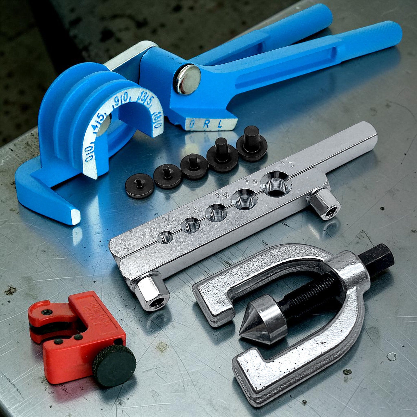 9pc Brake & Fuel Pipe Repair Tool Set |  Mini Pipe Bender, Tube Cutter & AF Pipe Flaring Kit