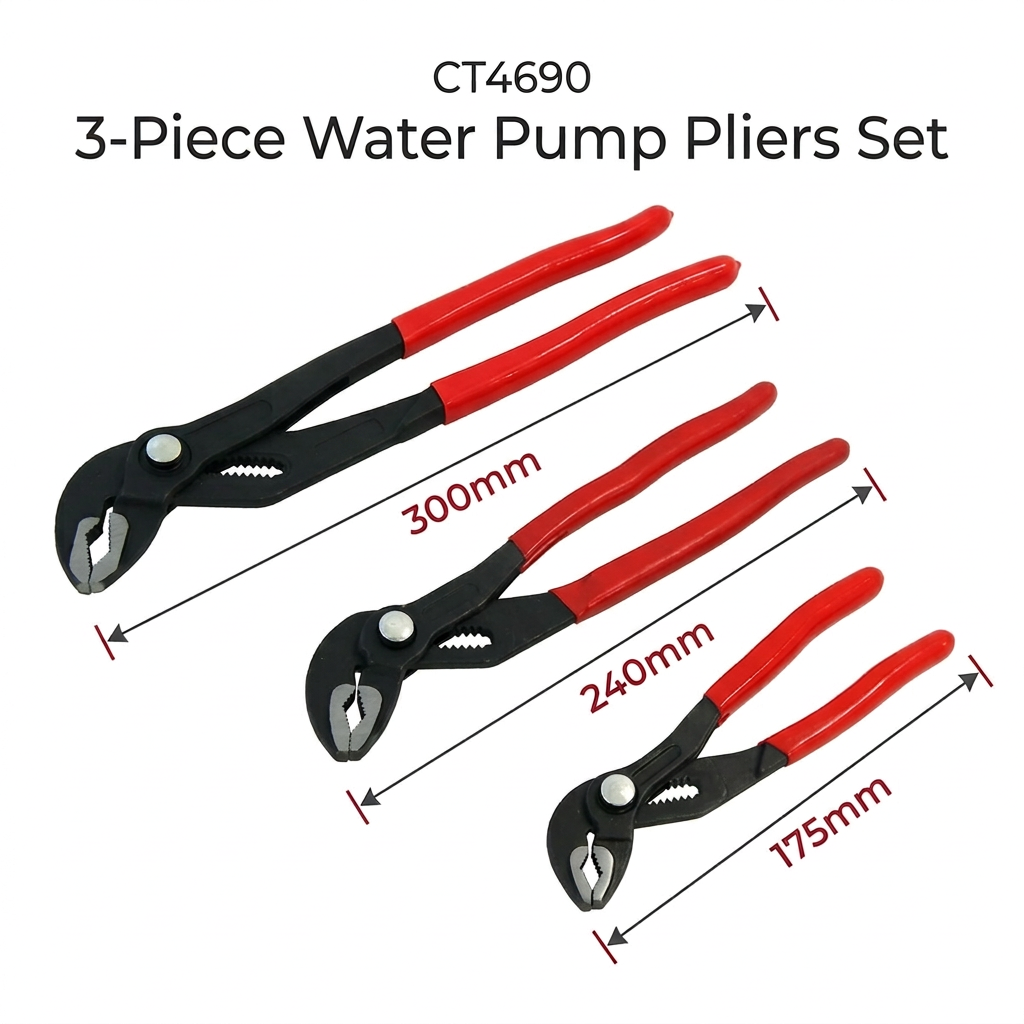 Water Pump Pliers Set 3pc Button Release 175–300mm