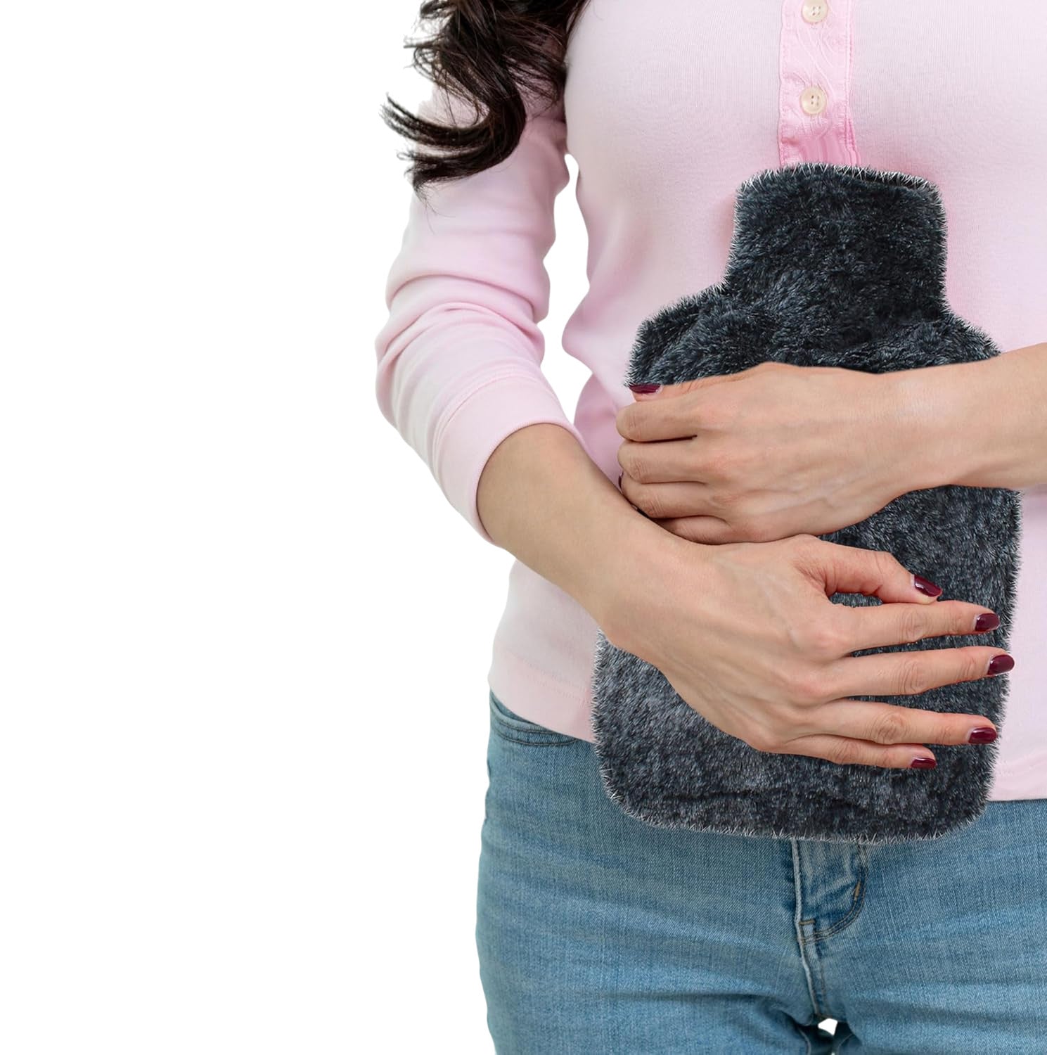 Hot Water Bottle + Cover 2Litre Super Soft Faux Fur Washable - Hand Pocket