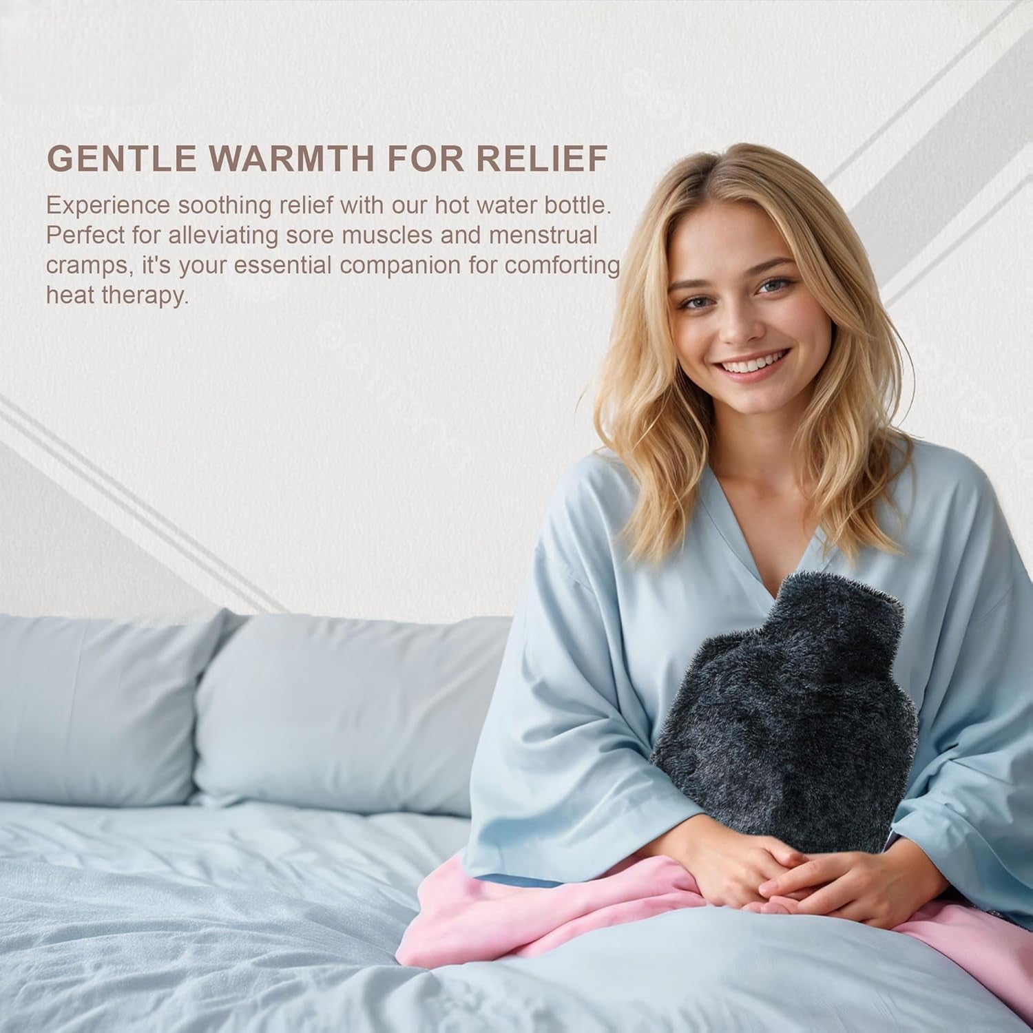 Hot Water Bottle + Cover 2Litre Super Soft Faux Fur Washable - Hand Pocket