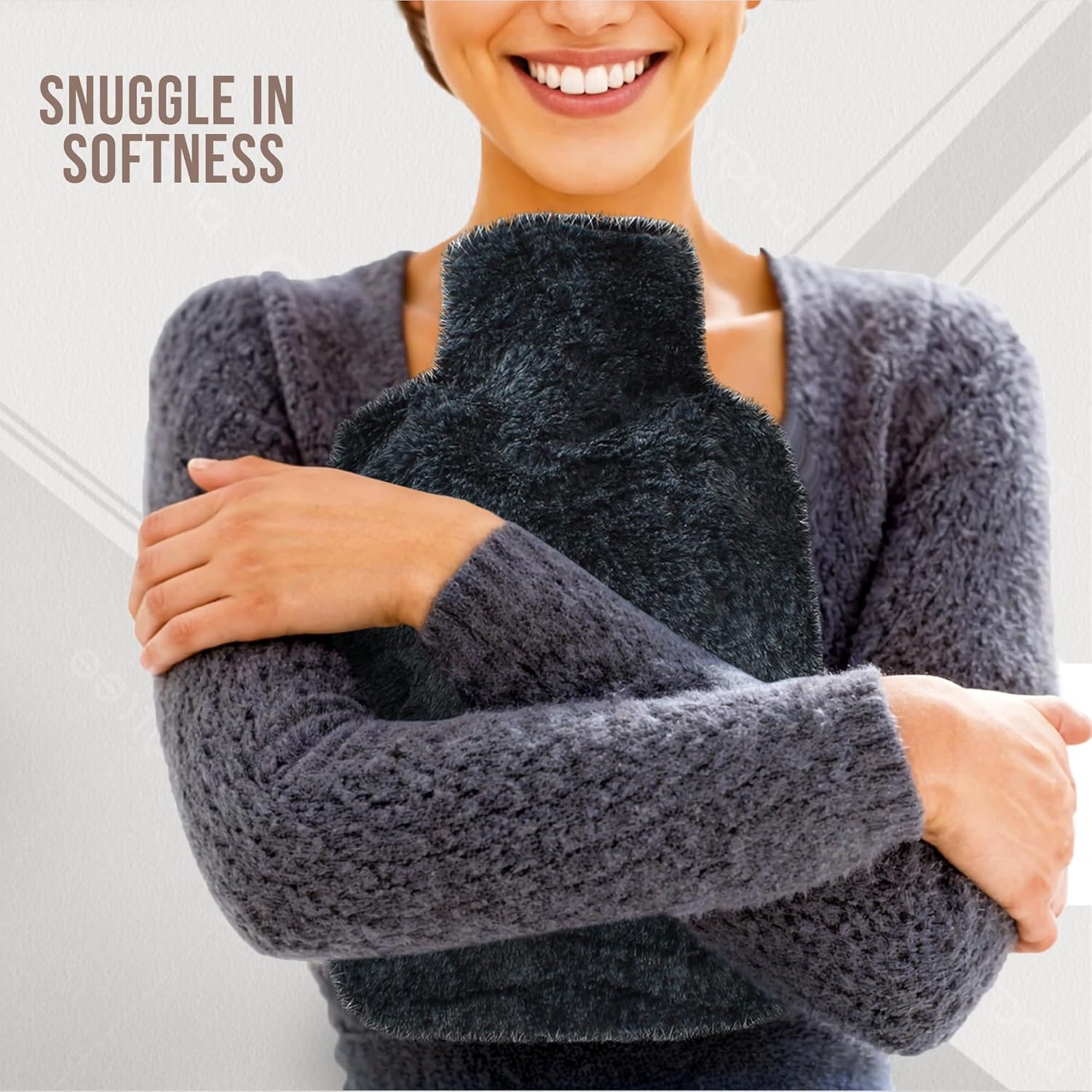 Hot Water Bottle + Cover 2Litre Super Soft Faux Fur Washable - Hand Pocket