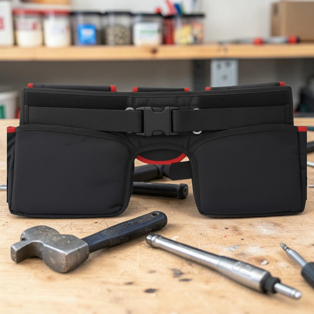 Double Tool Belt Pouch 16 Pocket Black Red Heavy Duty