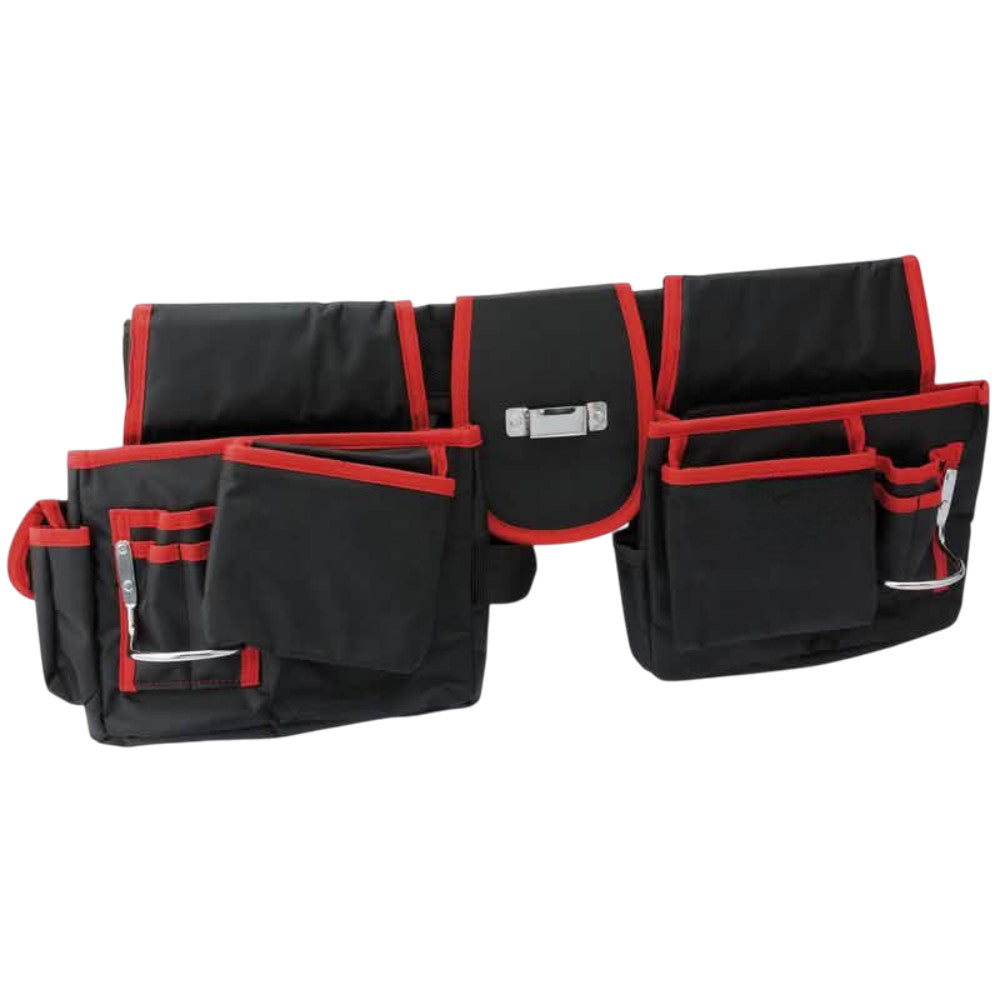 Double Tool Belt Pouch 16 Pocket Black Red Heavy Duty