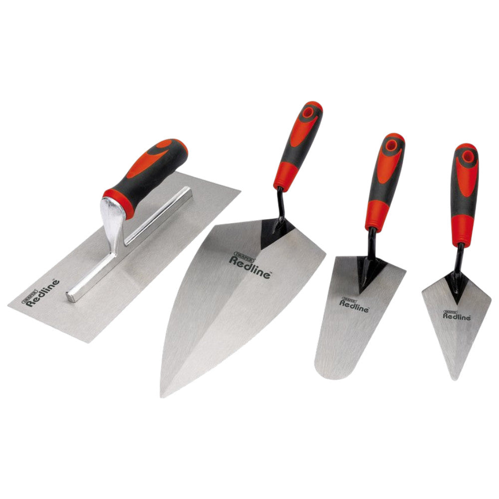 Draper Trowel Set Builder Bricklayer Brick Carbon Steel Soft Grip Handle 4-PCE