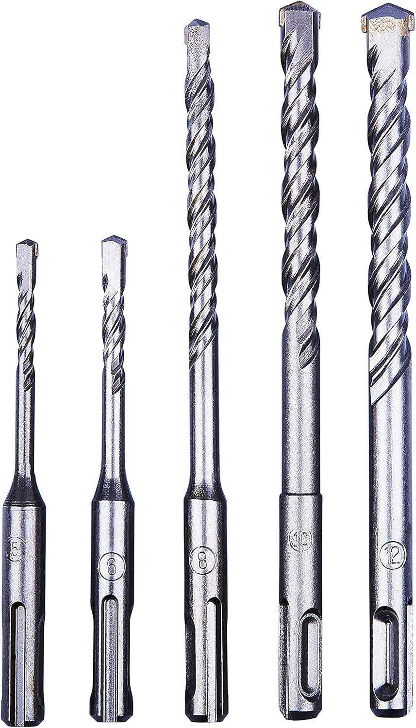 Amtech 5 Piece SDS Drill Bit Set 5mm- 12mm Hardened Steel Bits with Plastic Case, Ideal for Concrete, Brick and Masonry Drilling