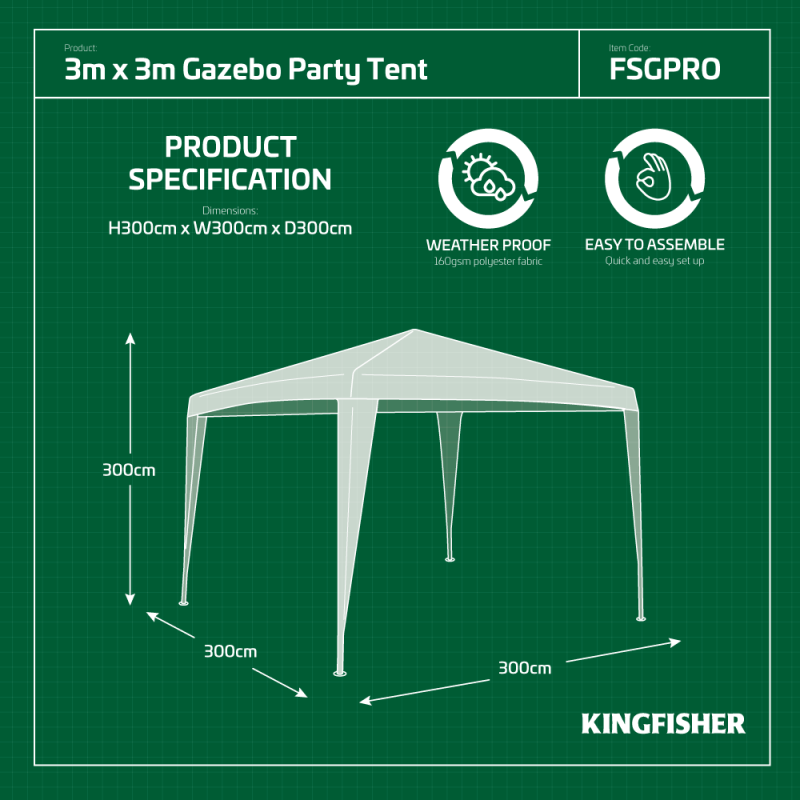 3M X 3M Pop-Up Gazebo Party Tent Green and White Striped (3metre x 3metre)