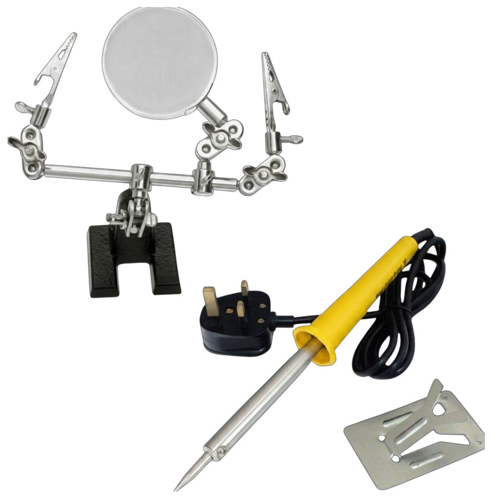 Electric Soldering Iron Needle Tip 60w + Helping Hands Magnifying Glass