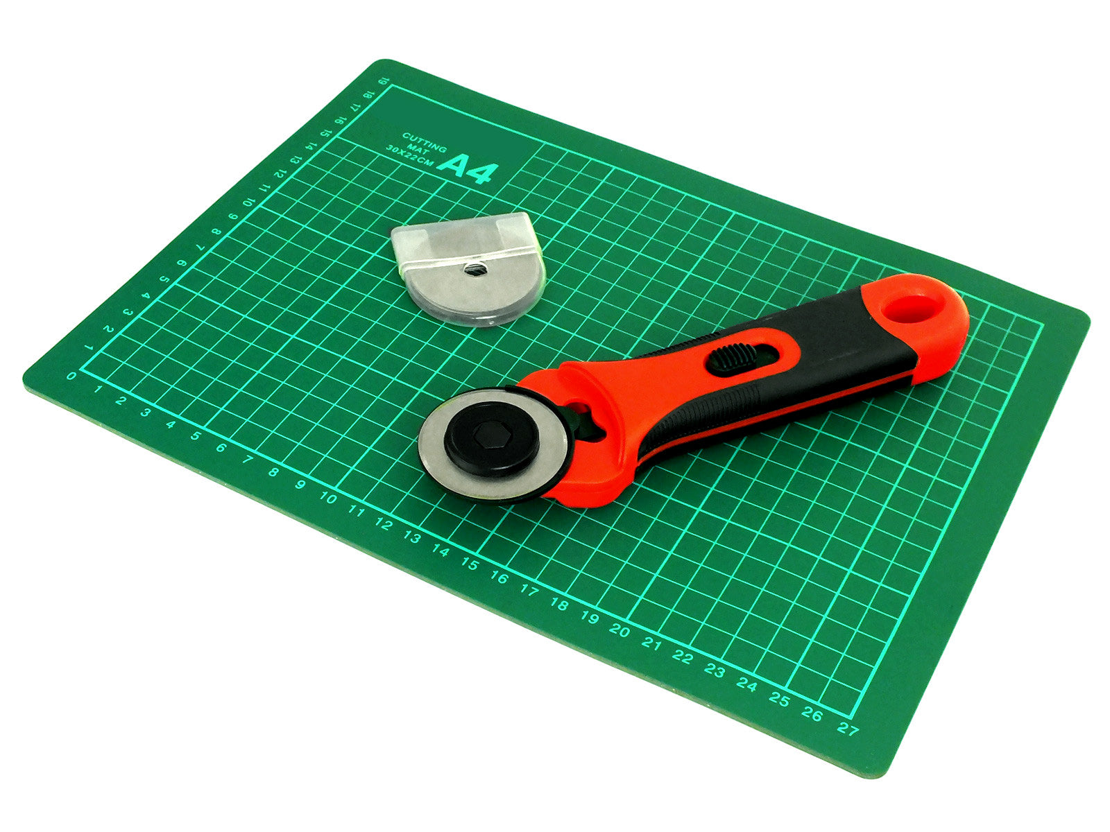 A4 Self Healing Cutting Mat 45mm Rotary Cutter c/w Locking Guard & 6pc Blades