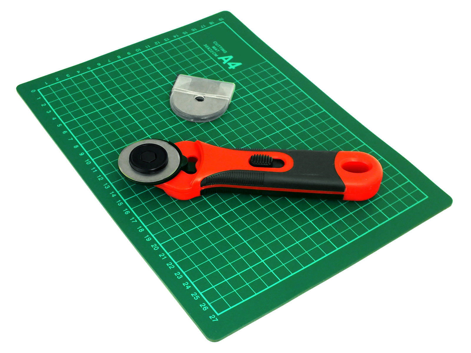 A4 Self Healing Cutting Mat 45mm Rotary Cutter c/w Locking Guard & 6pc Blades