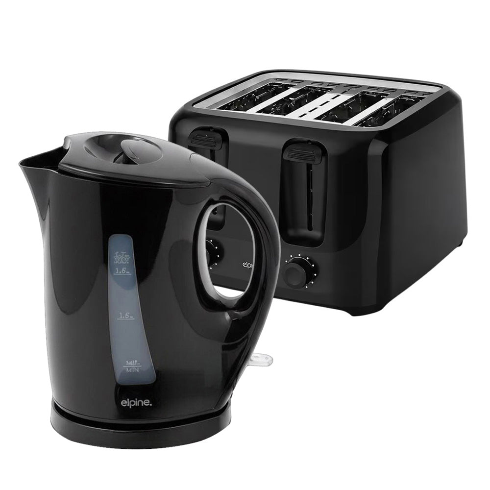 Black Cordless Electric Kettle & 4 Slice Toaster Set | 1.7L Jug | Variable Browning Control