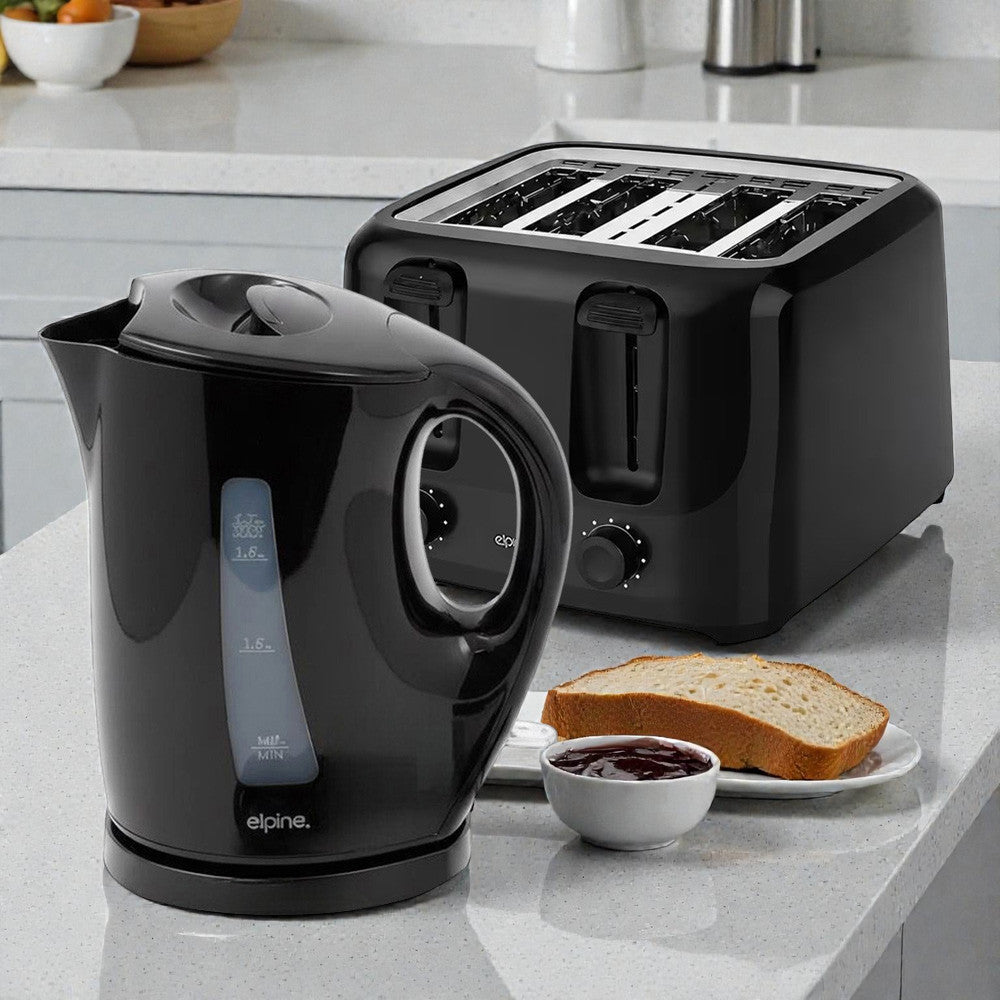 Black Cordless Electric Kettle & 4 Slice Toaster Set | 1.7L Jug | Variable Browning Control