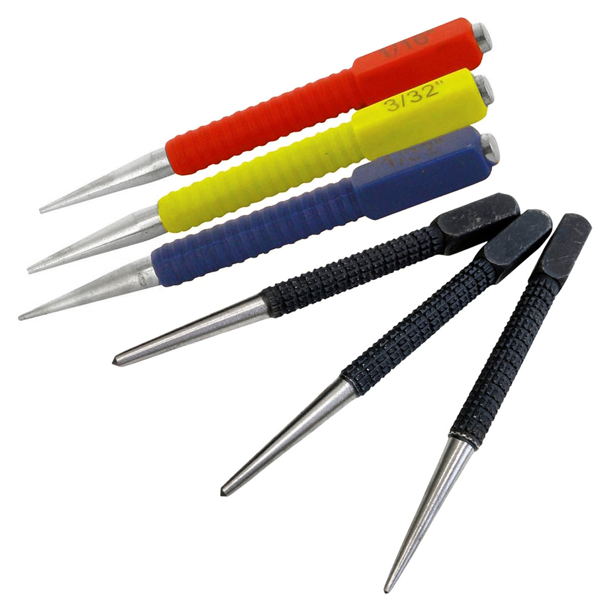 6pc Nail Punch and Centre Punch Set | Centre Point Marking Scribes and Nail Punches | Alloy Steel with Knurled Body