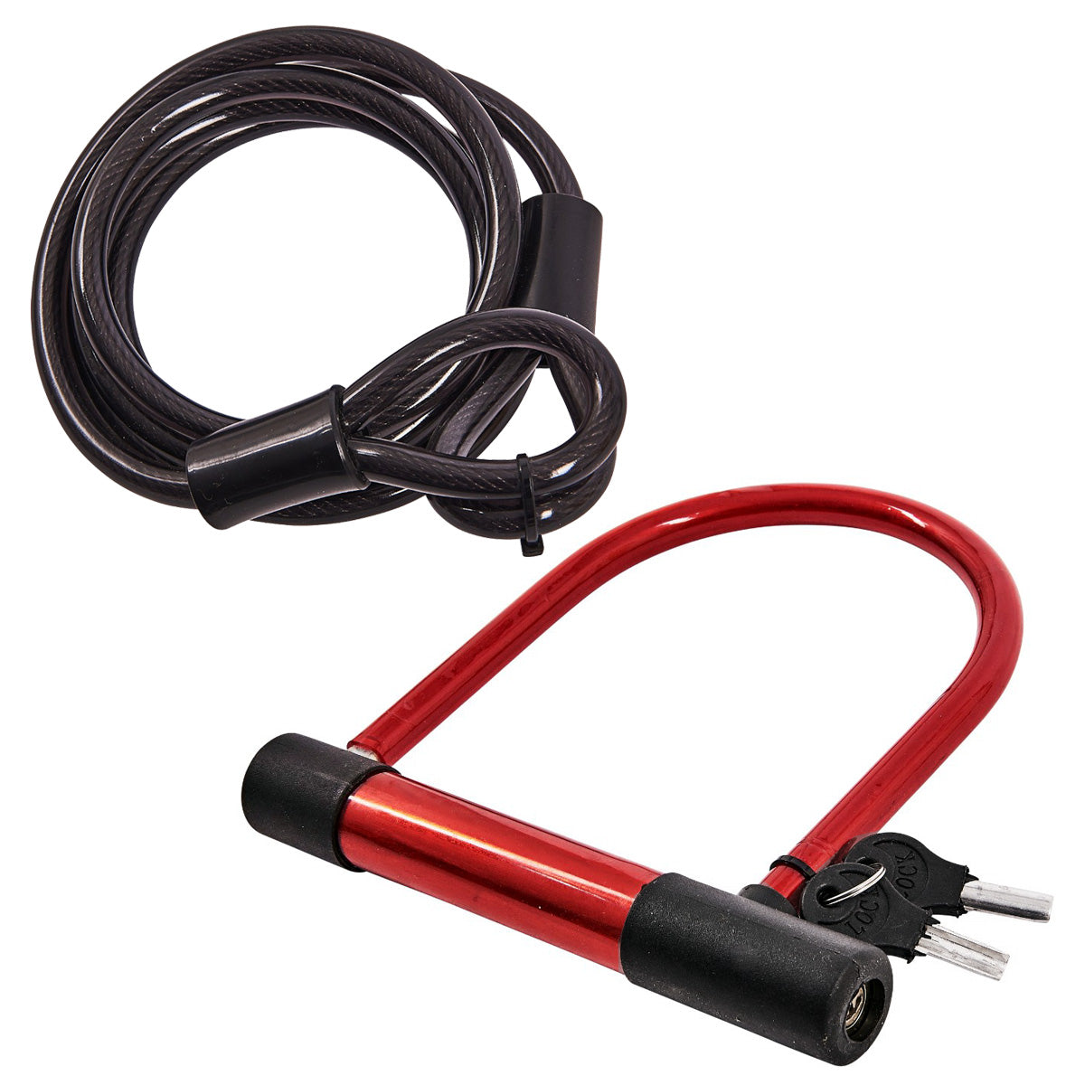 Amtech D-Shackle Cycle Lock plus 1.5m Steel Bike Security Cable U-Shaped Bicycle Padlock with 2 Keys
