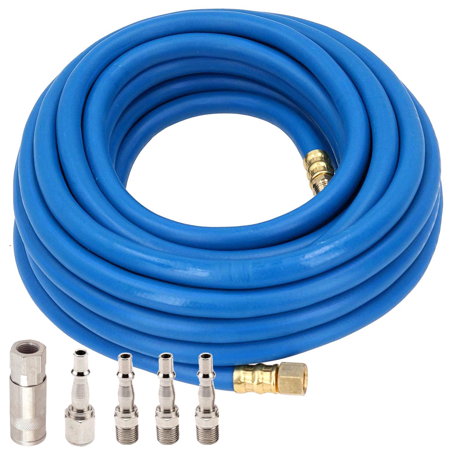 10m Reinforced Industrial Rubber Air Hose plus 5pc Air Fittings Kit | 8mm Bore 290psi 30ft Airline