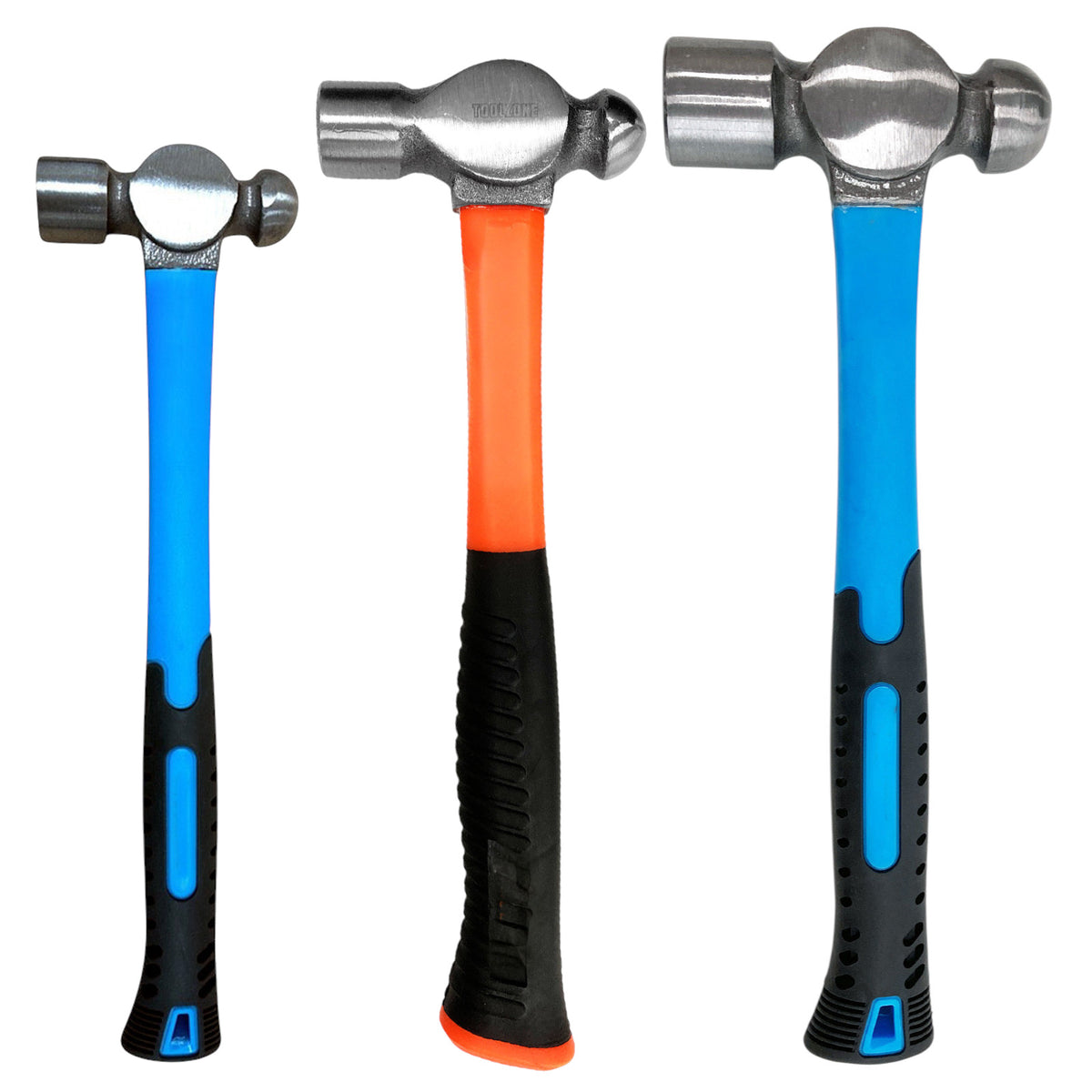 3 Piece Ball Pein Hammer Set | Fibreglass Shaft with Soft Grip Rubber Handle | 8oz 16oz & 32oz