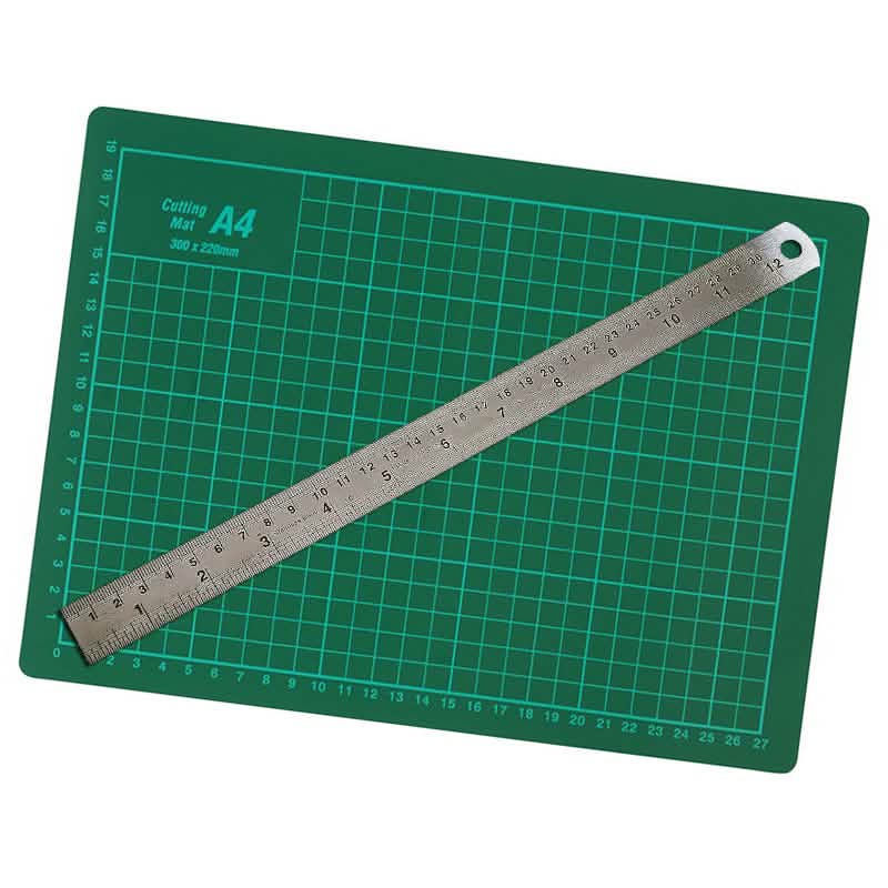 A4 Cutting Mat with Non Slip Self Healing Surface and Printed Grid Lines + 300mm Steel Rule