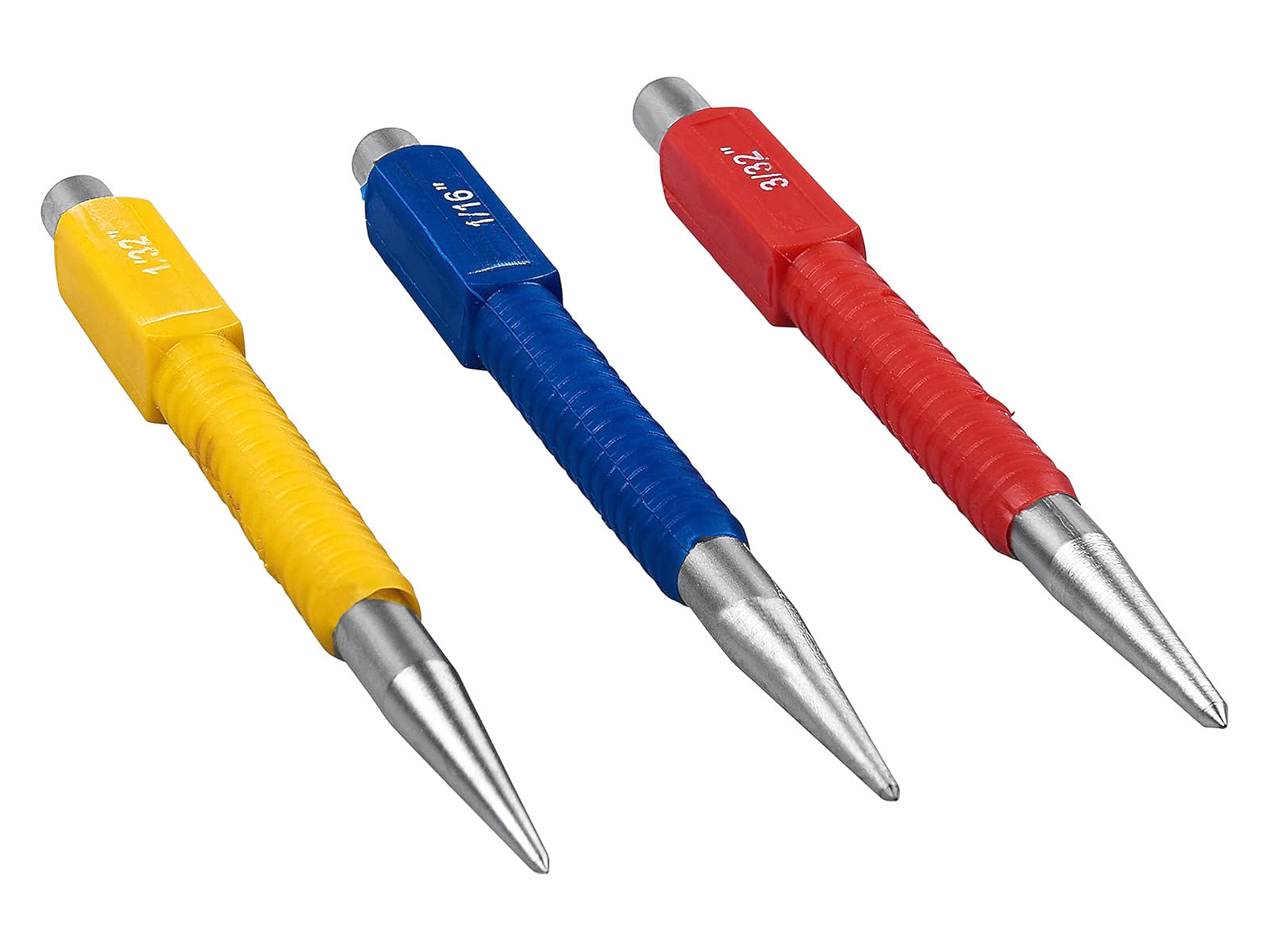 3pc Centre Punch Set Point Marking Tools Metal Scribes Carbon Steel Colour Coded