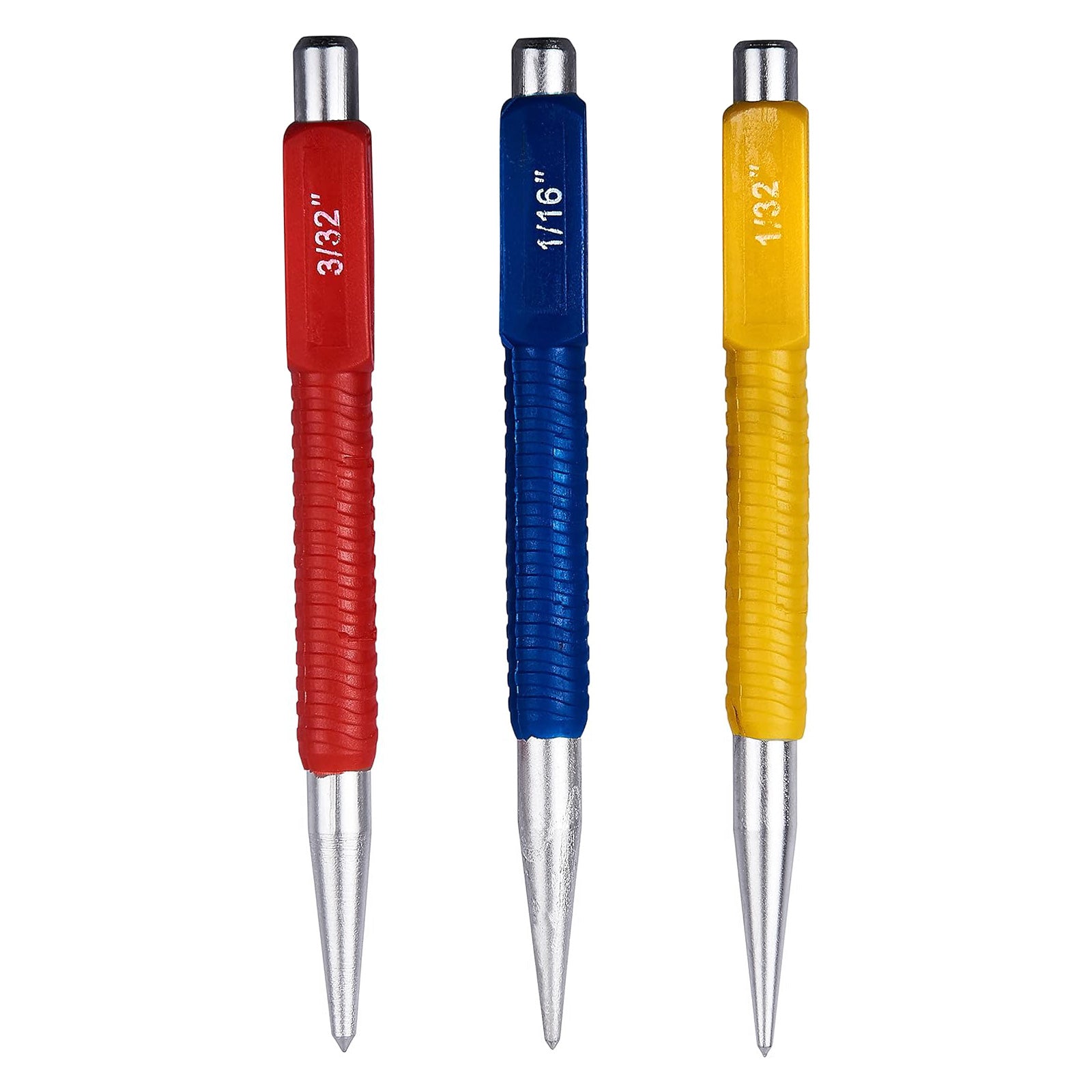 3pc Centre Punch Set Point Marking Tools Metal Scribes Carbon Steel Colour Coded