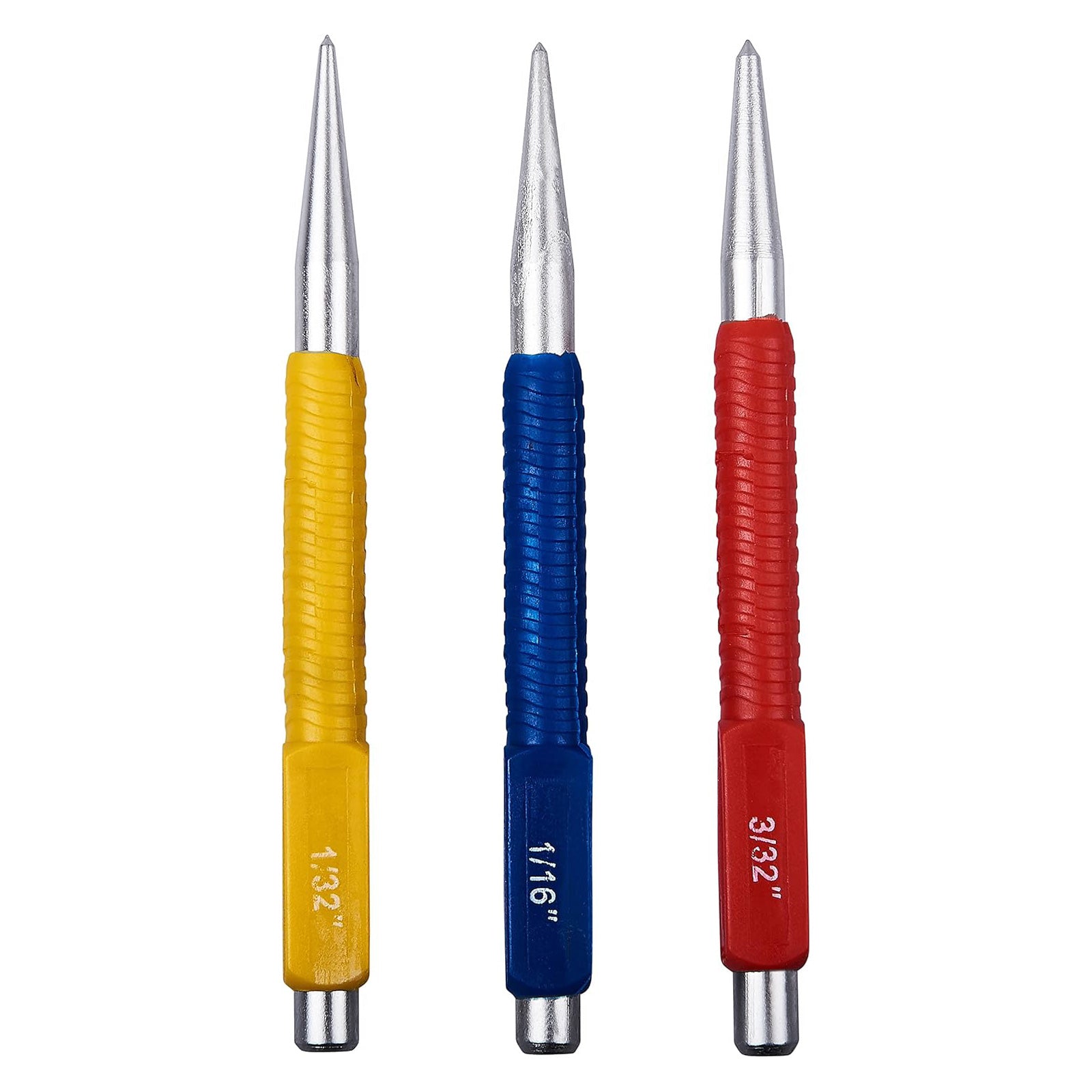 6pc Nail Punch & Centre Point Punches Set Colour Coded Carbon Steel Marking Scribes