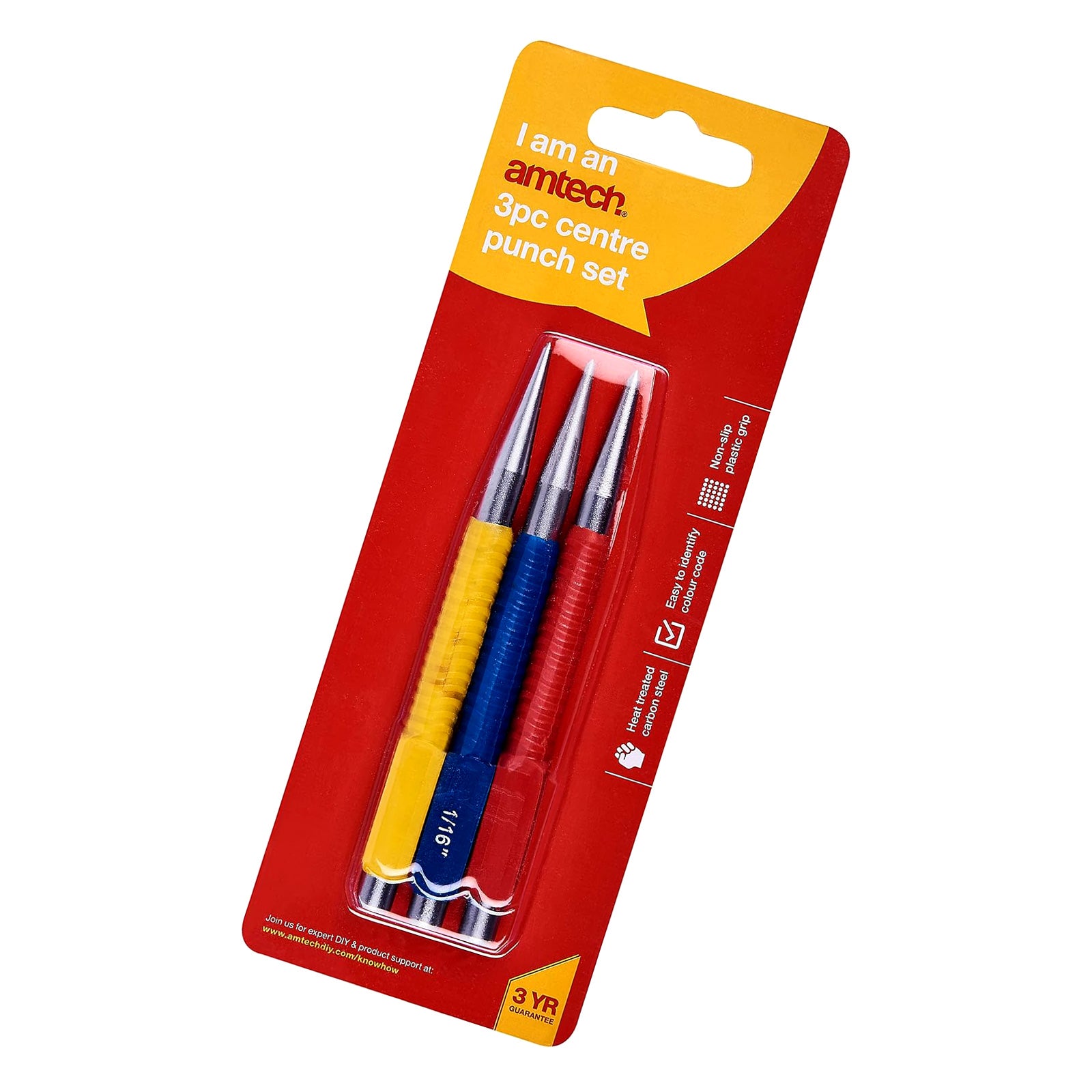 3pc Centre Punch Set Point Marking Tools Metal Scribes Carbon Steel Colour Coded