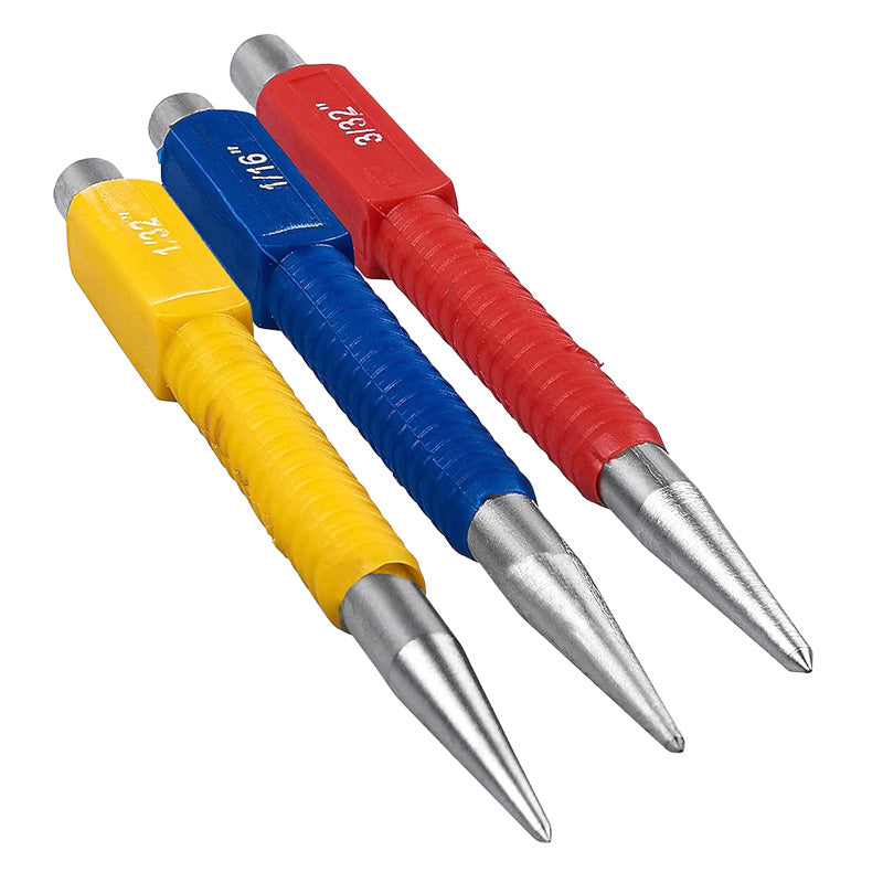 6pc Nail Punch & Centre Point Punches Set Colour Coded Carbon Steel Marking Scribes