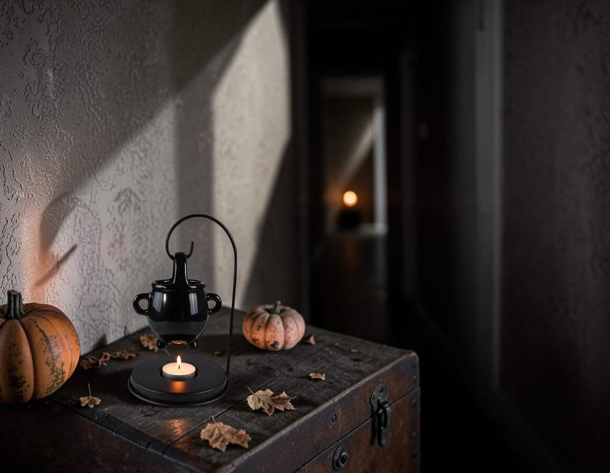 Halloween Hanging Cauldron Oil/Wax Burner Tea Light Holder With Wax Melt Tin & Tea light