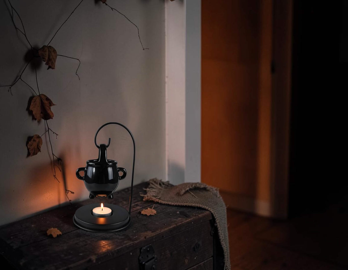 Halloween Hanging Cauldron Oil/Wax Burner Tea Light Holder With Wax Melt Tin & Tea light