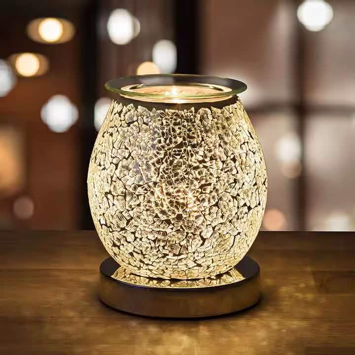 Silver Crackle Electric Wax Melt Warmer and Essential Scented Oil Burner