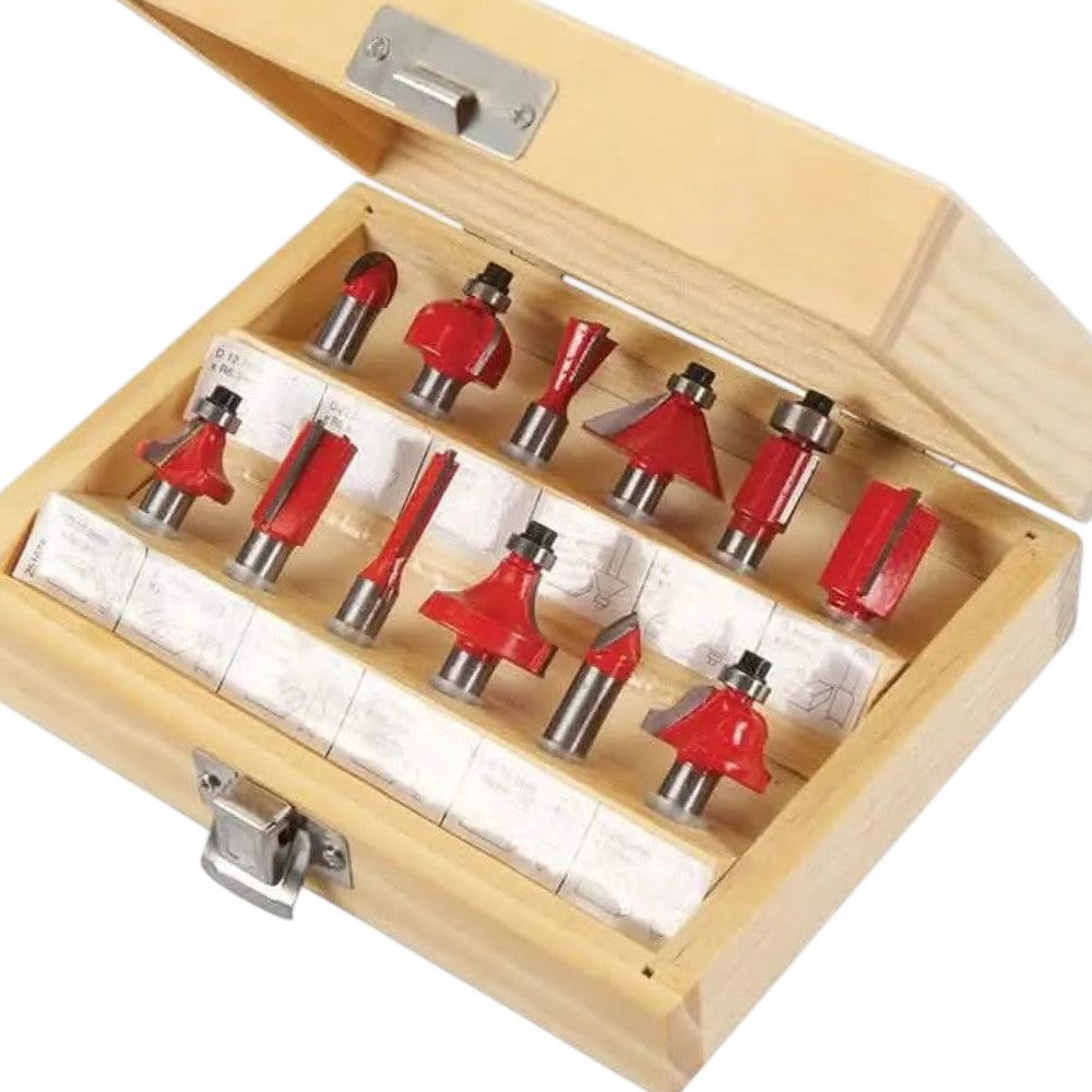Tct Router Bit Set 12pce 8mm Shank With 10.5" Nitrile Coated Work Golves