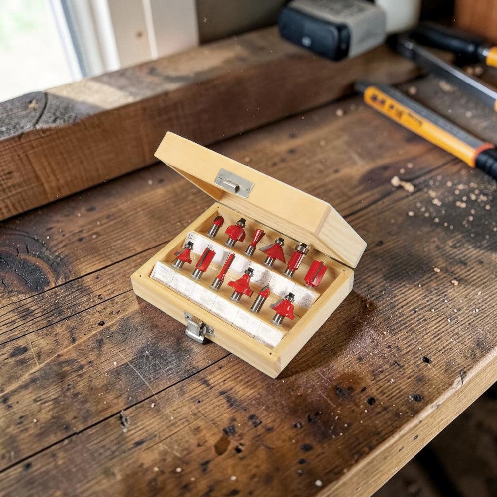 Tct Router Bit Set 12pce 8mm Shank + Work Gloves