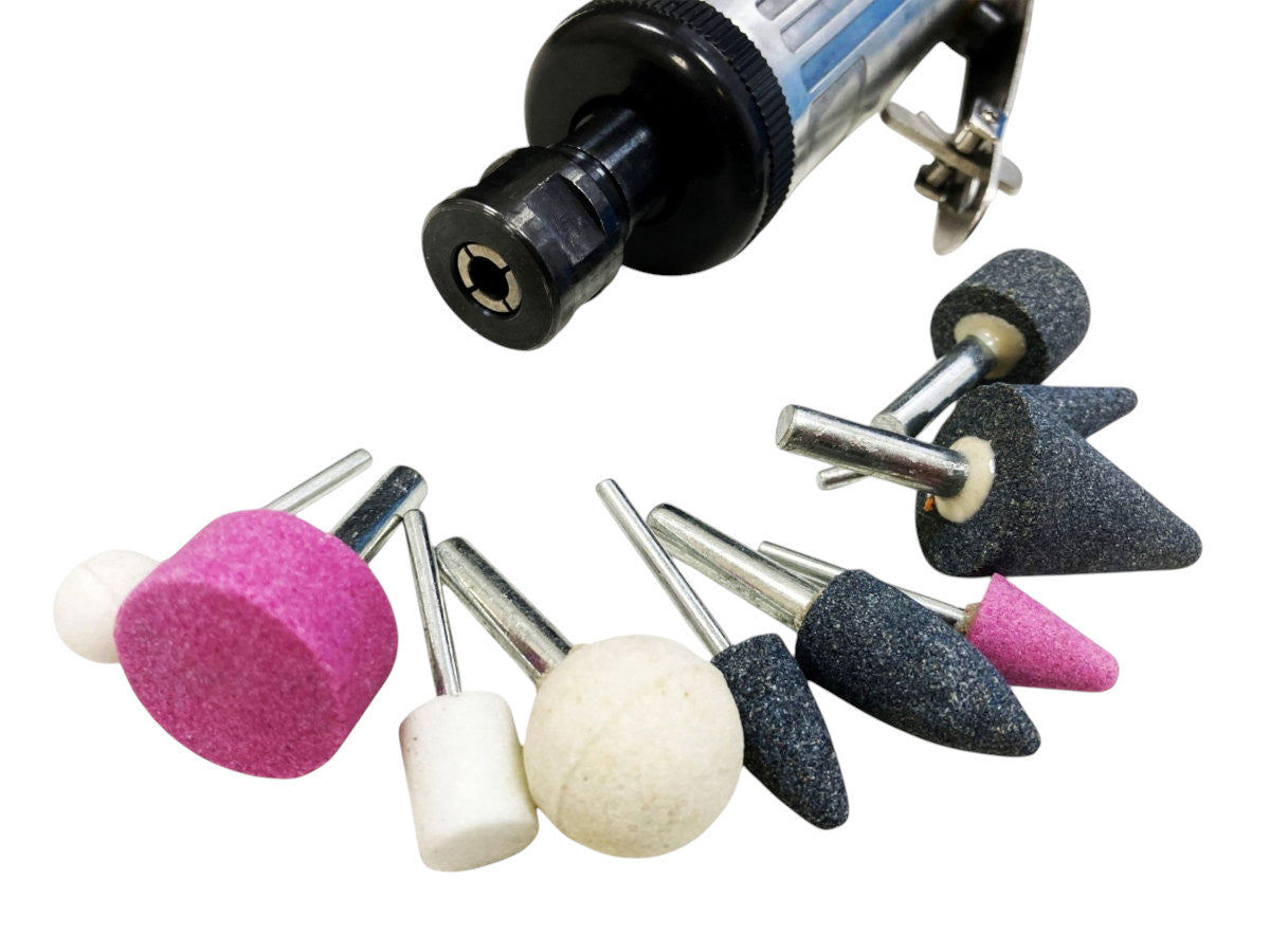 15pc 1/4" Straight Inline Air Die Grinder & Stones Set with Storage Case