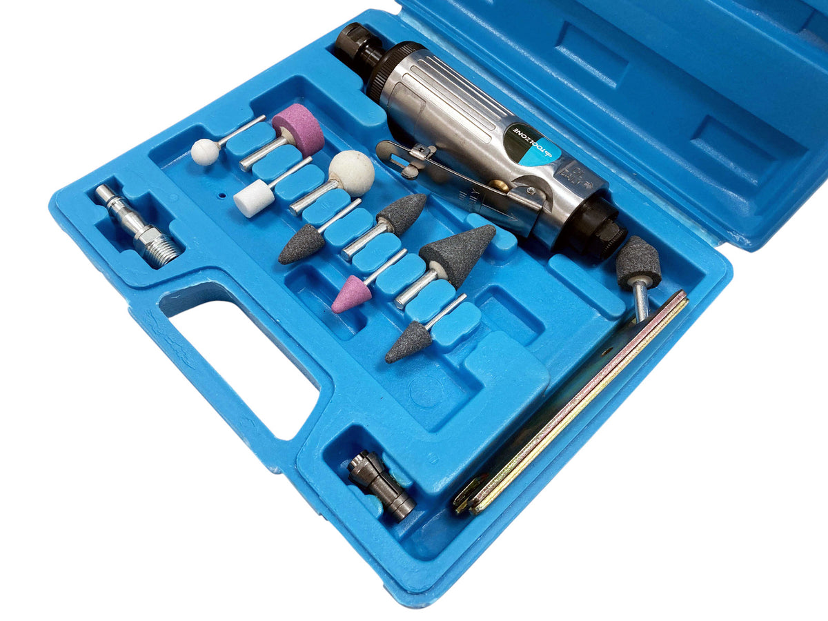 15pc 1/4" Straight Inline Air Die Grinder & Stones Set with Storage Case