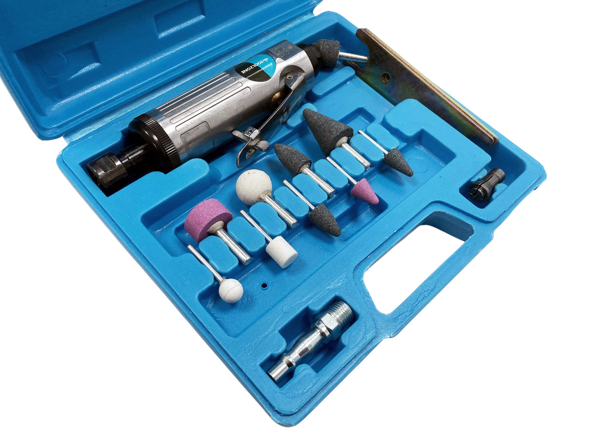 15pc 1/4" Straight Inline Air Die Grinder & Stones Set with Storage Case