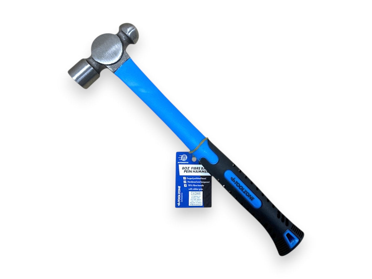 8oz Ball Pein Hammer Hi Viz Fibreglass Shaft Rubber Handle Hardened Steel Head