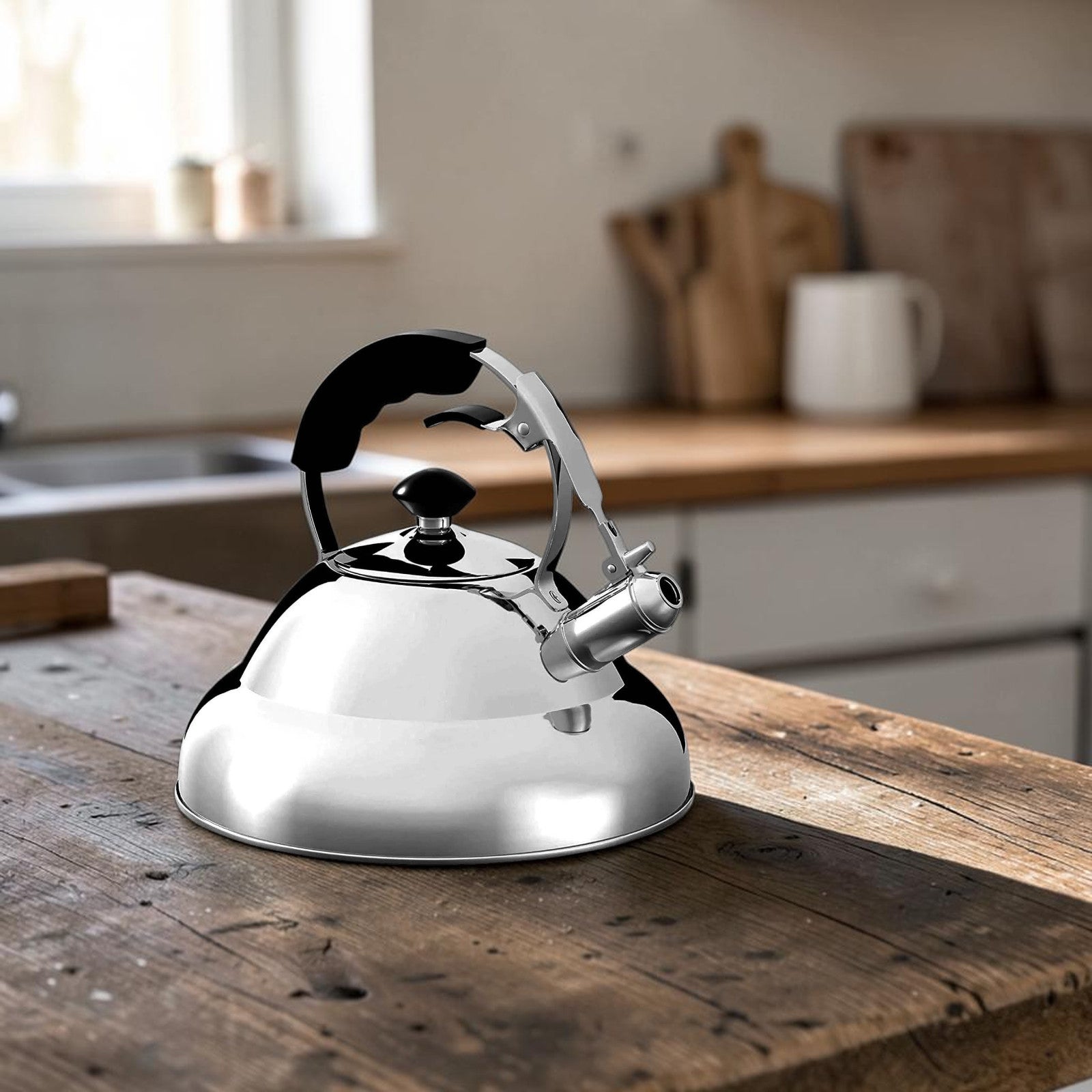 3L Whistling Kettle Stainless Steel Gas Induction Electric Hobs & Tea Strainer