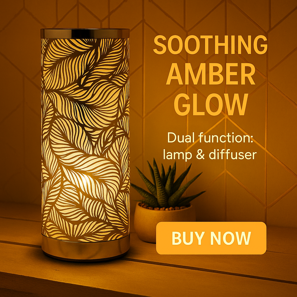 Oil Wax Diffuser Touch Lamp Melter Burner - Silver Amber Leaf