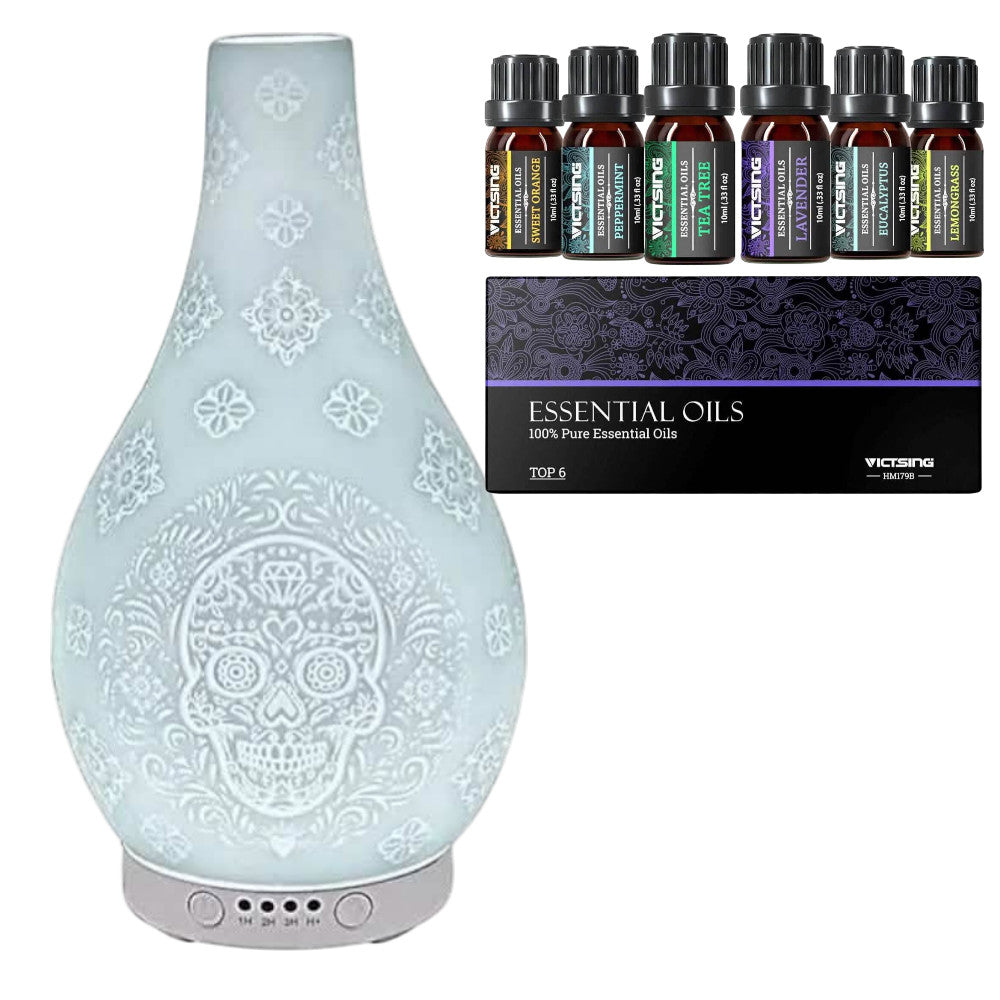Ultrasonic Diffuser Humidifier Scented Oil LED Colour Change - Skull White Satin
