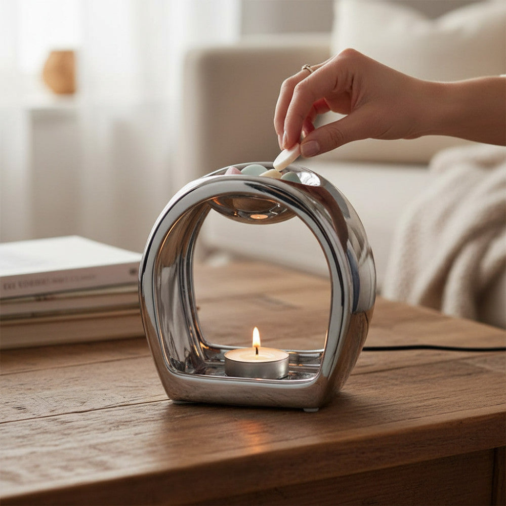 2 Pack - Wax Oil Warmer Tea Light Holder Silver Round Orb - includes tea lights + wax melts