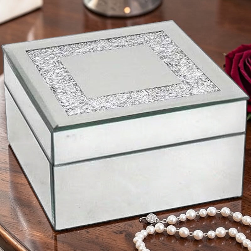 Mirror Crystal Effect Jewellery Box (14cm wide x 14cm deep x 8cm high)