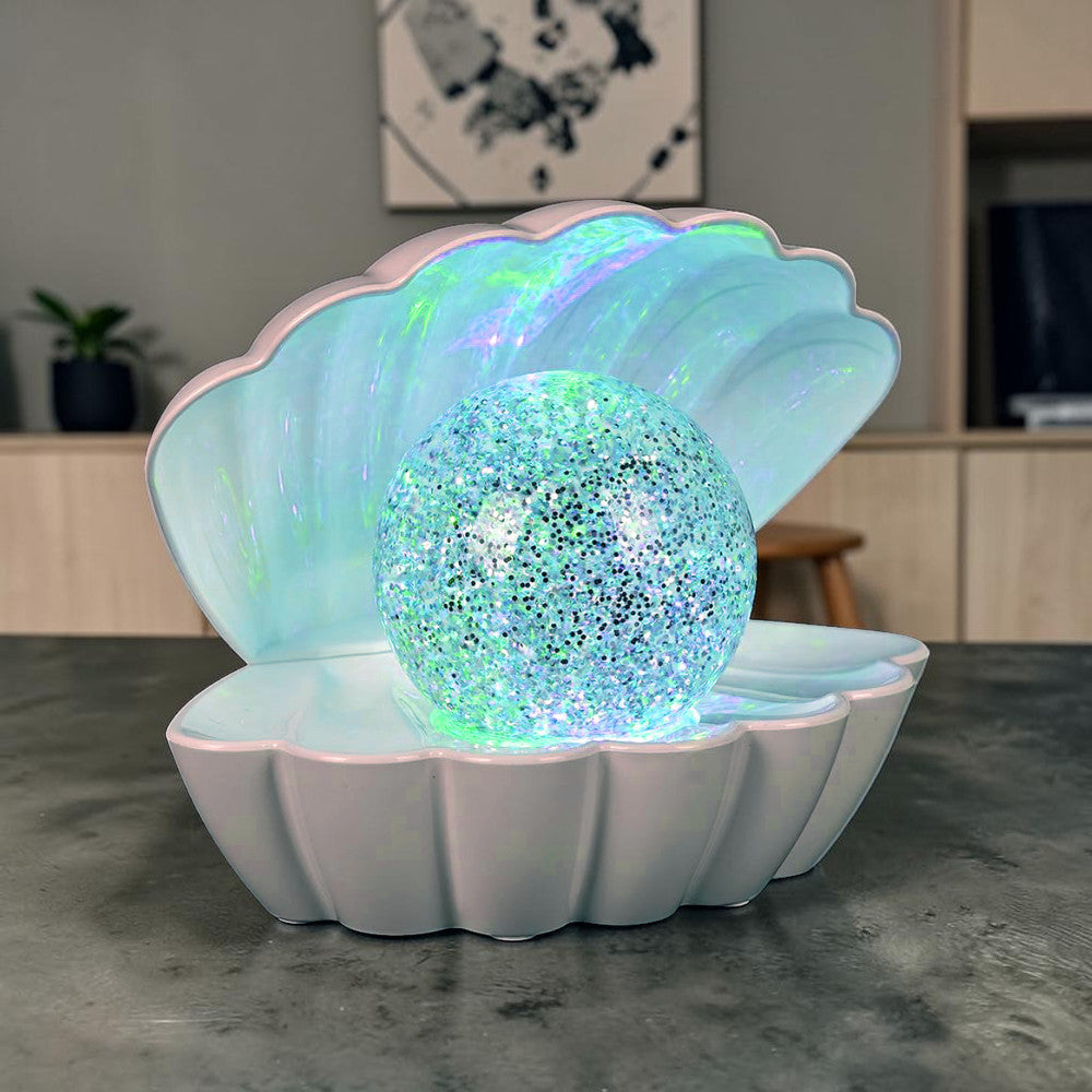 Colour Changing LED Glitter Ball Sea Shell Lamp Oyster Pearl Mood Light - Choice of Colour